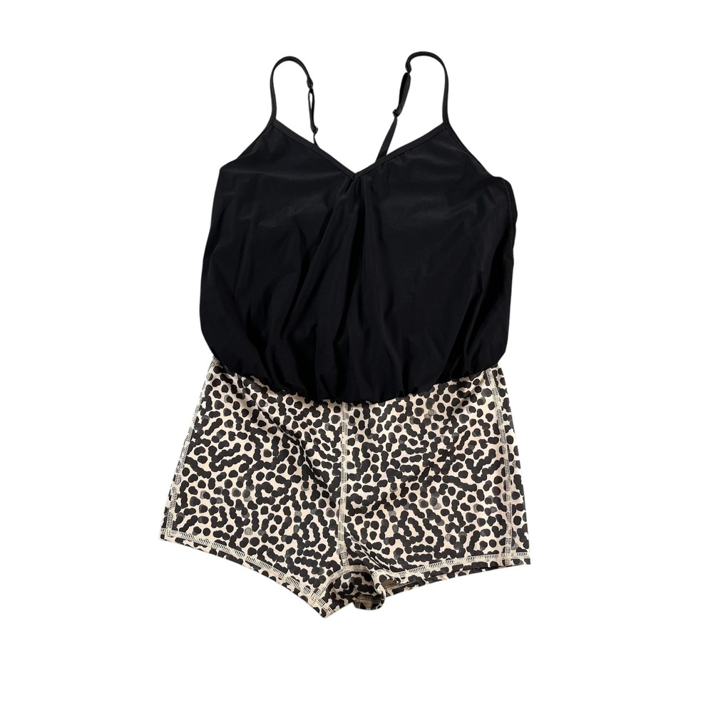 Lululemon Athletica Black and Leopard Print Dance To Yoga Leotard Romper Size 6